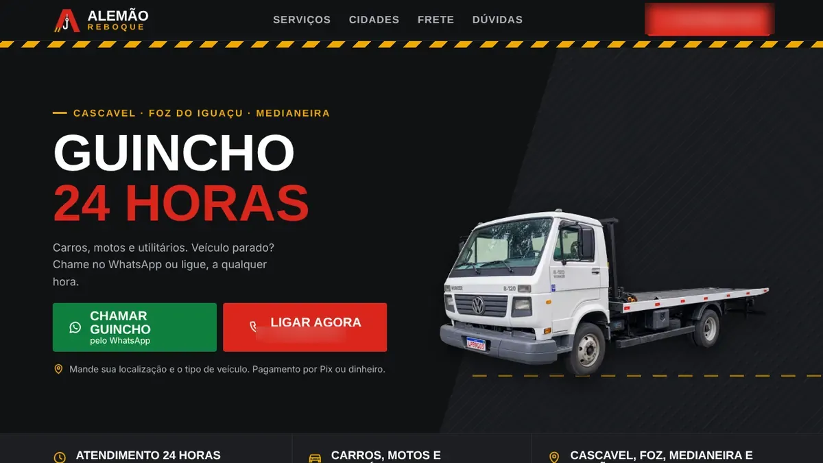Site Alemão Reboque: Guincho 24 horas, Oeste do Paraná