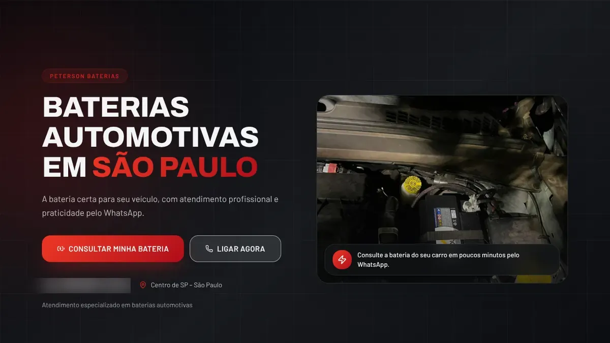 Site Peterson Baterias: Baterias automotivas, São Paulo/SP